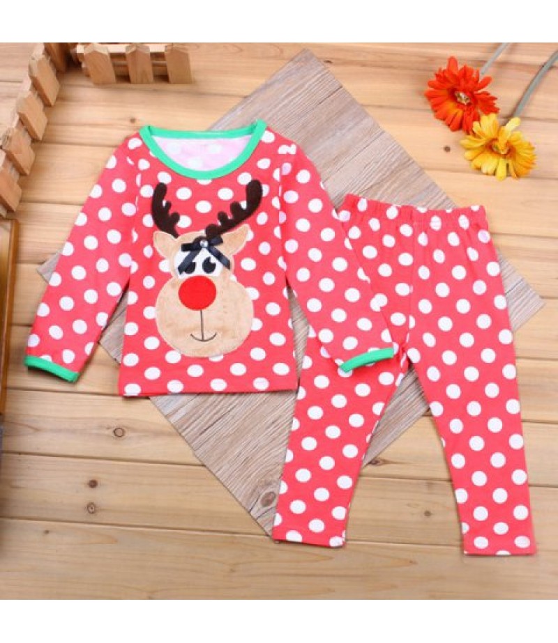 Stylish Girl's Polka Dot Deer Pattern T-Shirt + Pants + Mesh Skirt Three Piece Suit