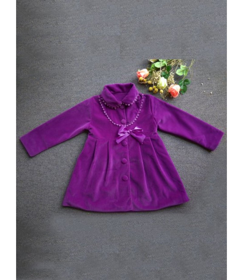 Fashionable Bowknot Embellish Single-Breasted Long Sleeve Coat For Girl