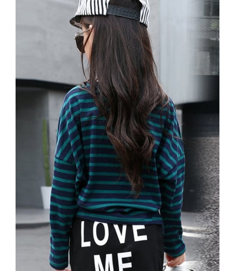 Batwing Sleeve Letter Print Striped T-Shirt