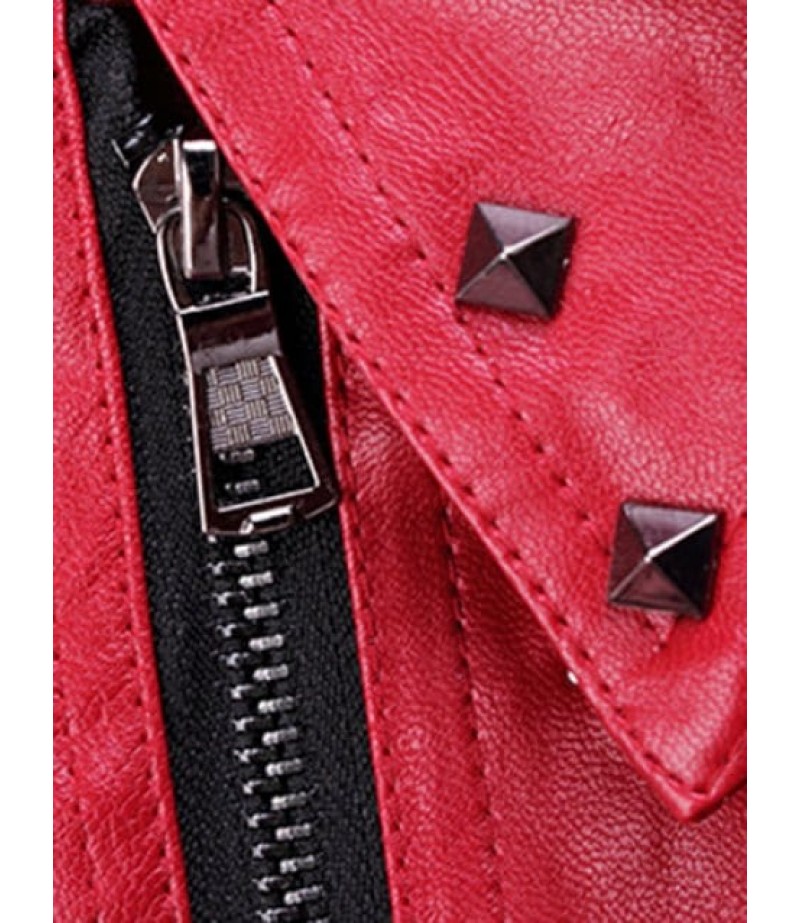 Color Block Rivet Embellish Faux Leather Jacket