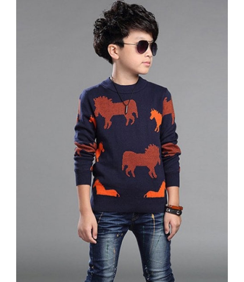 Horses Printed Sweater For Boy