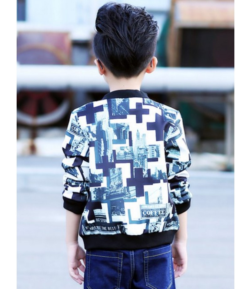 Long Sleeve Digital Print Baseball Jacket