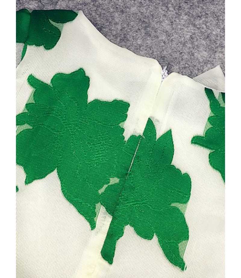 Long Sleeve Bowknot Design Leaf Print Dress