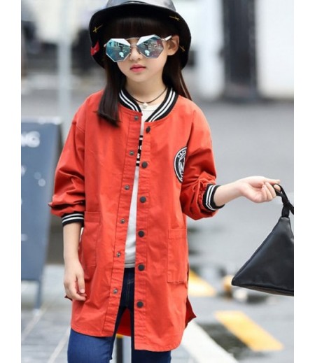 Long Sleeve Snap Button Baseball Trench Coat