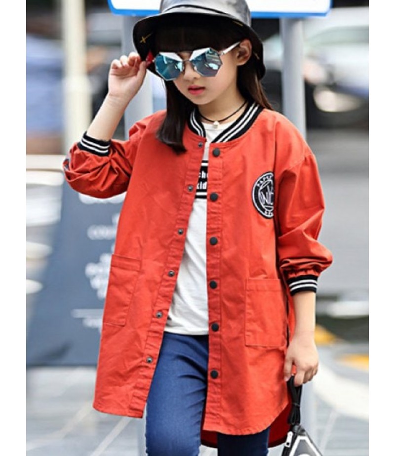 Long Sleeve Snap Button Baseball Trench Coat