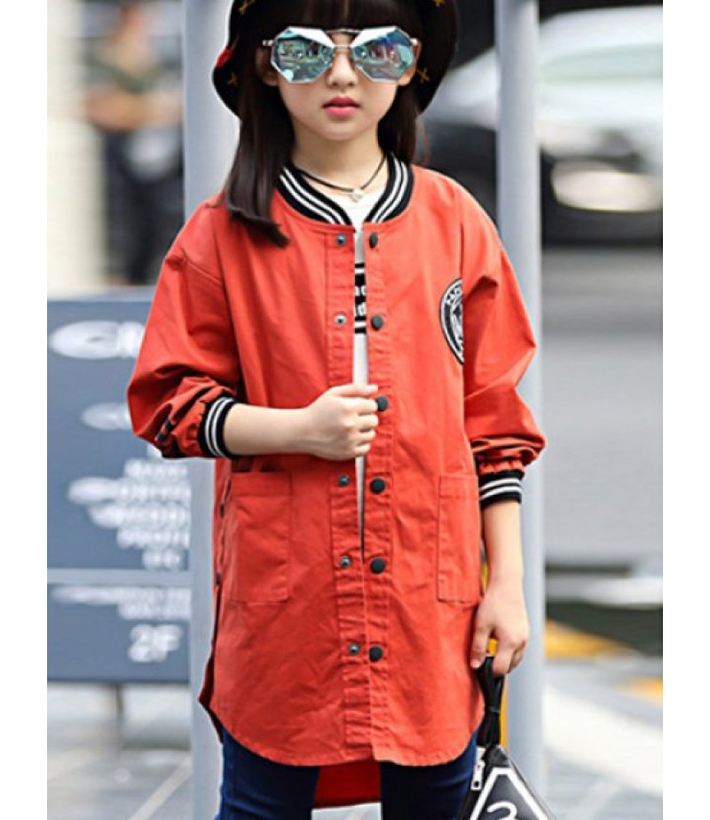 Long Sleeve Snap Button Baseball Trench Coat