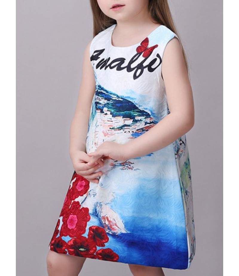 Scenery Print Princess Dress