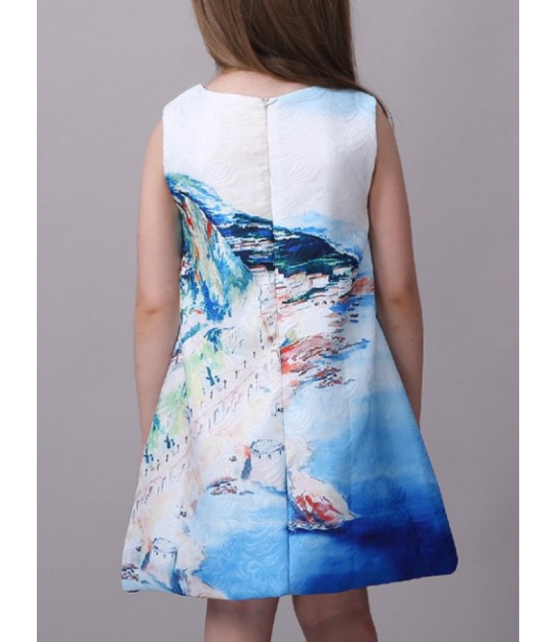 Scenery Print Princess Dress