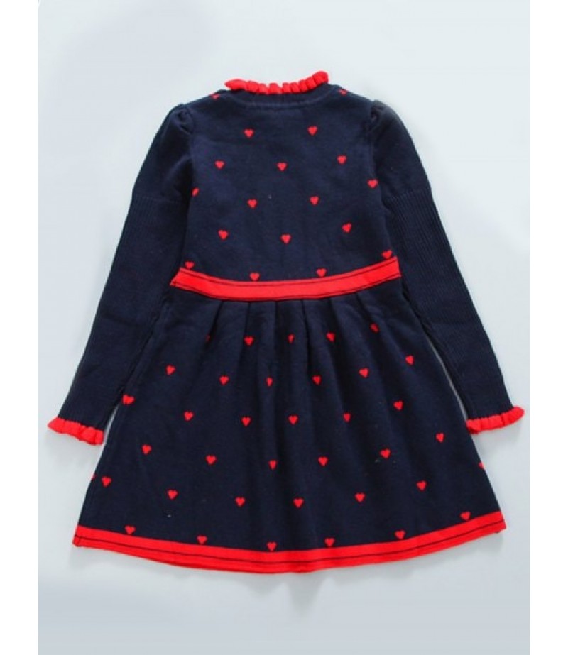 Ruffled Neck Heart Print Knitting Dress