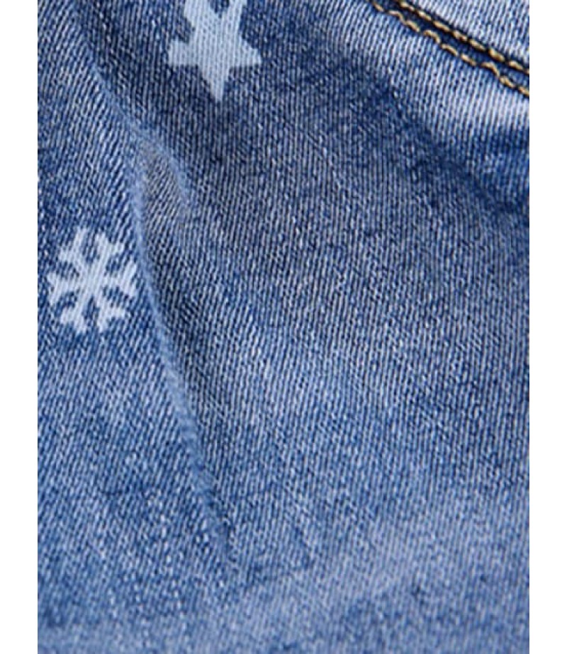 Floral Hem Snowflake and Star Printed Jeans