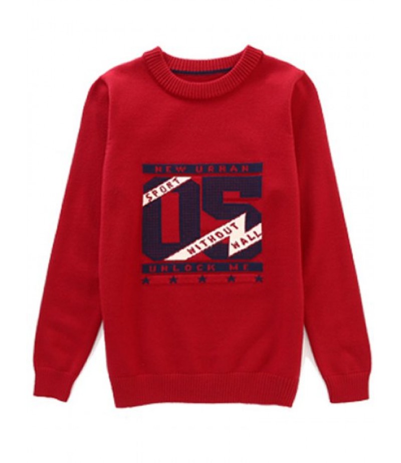 Crew Neck Number Pattern Sweater