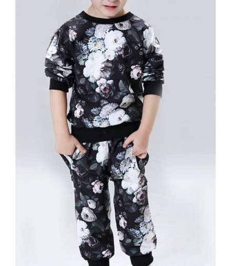 All-Over Floral Printed Sweatshirt + Pants Twinset