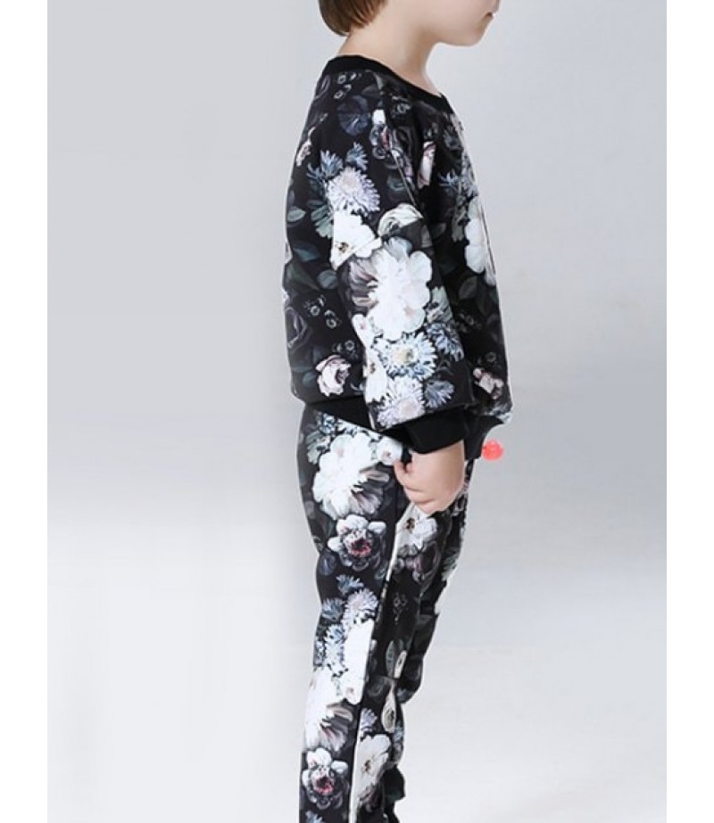 All-Over Floral Printed Sweatshirt + Pants Twinset