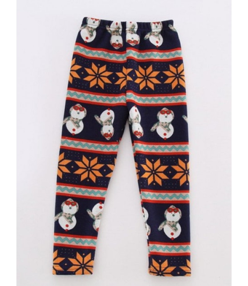 Snowman Printed Striped Leggings