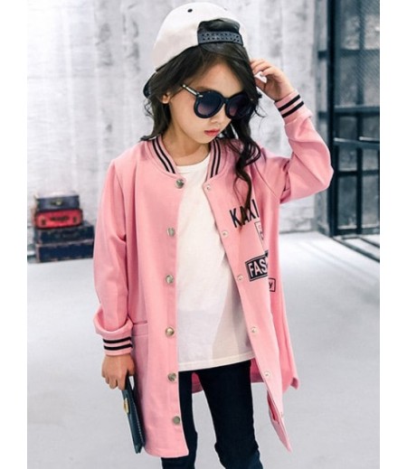 Letter Printed Baseball Jacket Style Coat