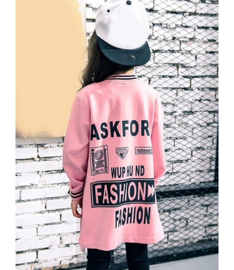 Letter Printed Baseball Jacket Style Coat