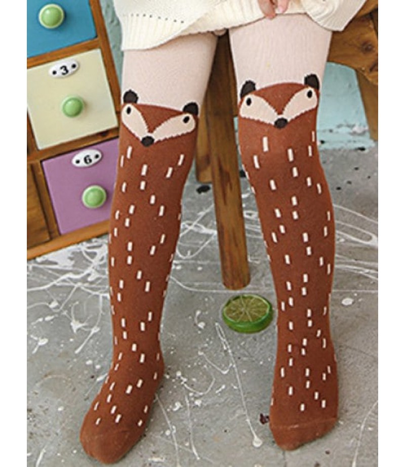 Cartoon Fox Print Kids Stockings