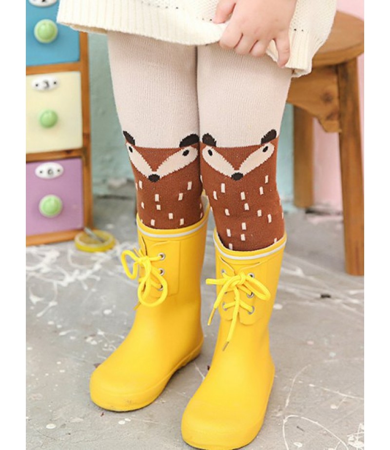 Cartoon Fox Print Kids Stockings