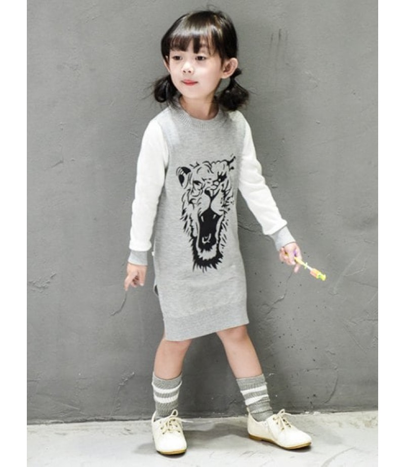 Girls Side Slit Tiger Print Knit Dress