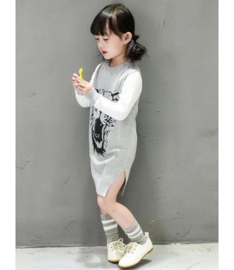 Girls Side Slit Tiger Print Knit Dress