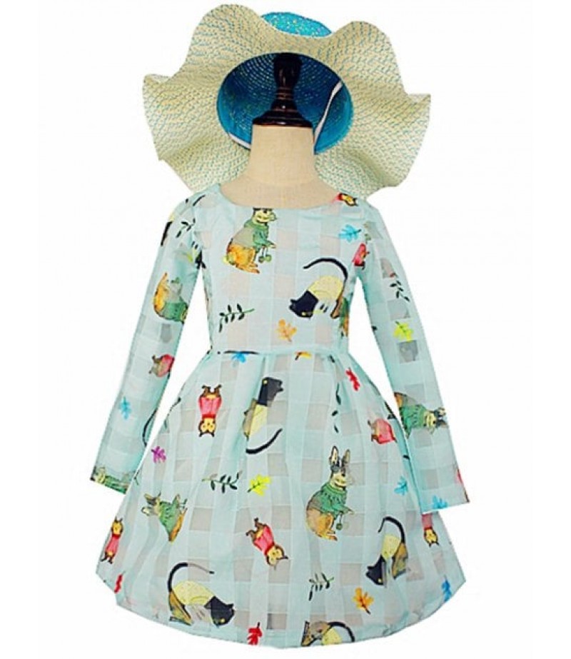 Girls Cartoon Print Flare Dress