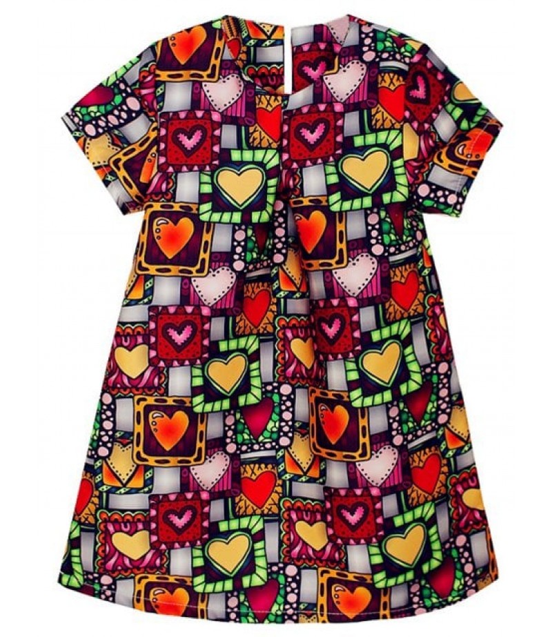 Heart Print Short Sleeve A Line Dress