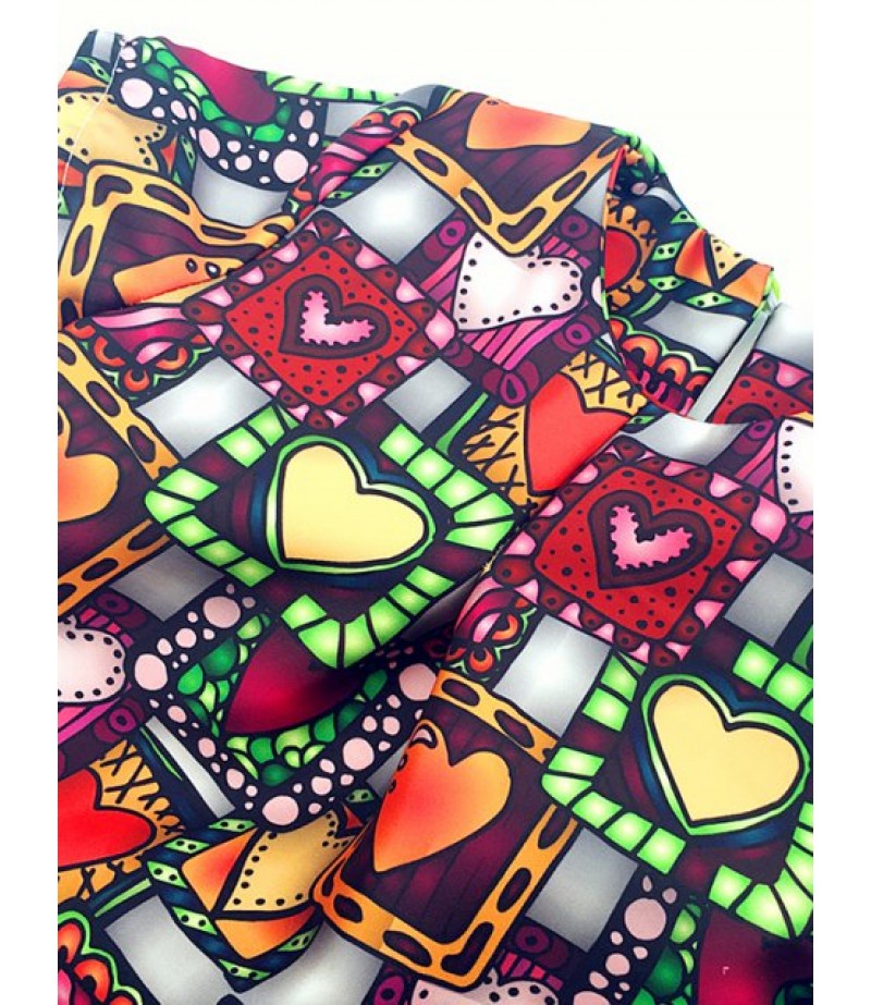 Heart Print Short Sleeve A Line Dress