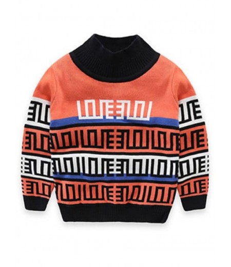 Boys Crew Neck Geometric Pullover Knit Sweater