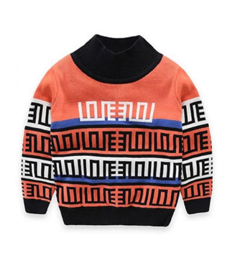 Boys Crew Neck Geometric Pullover Knit Sweater