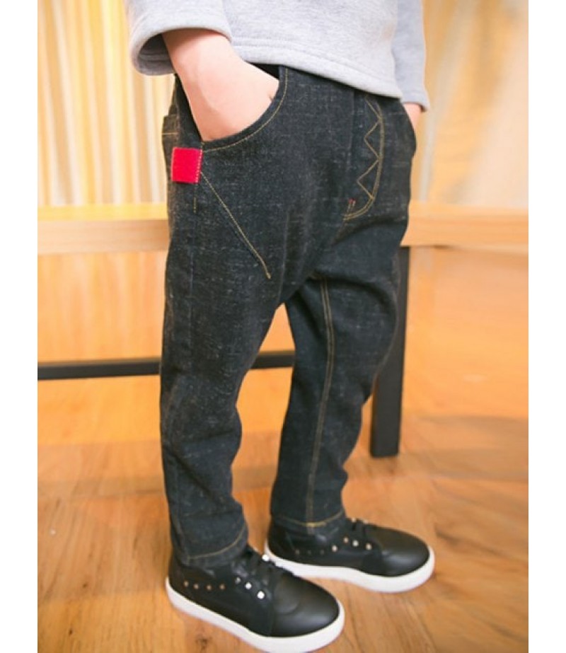 Casual Boys Elastic Waist Thicken Jeans