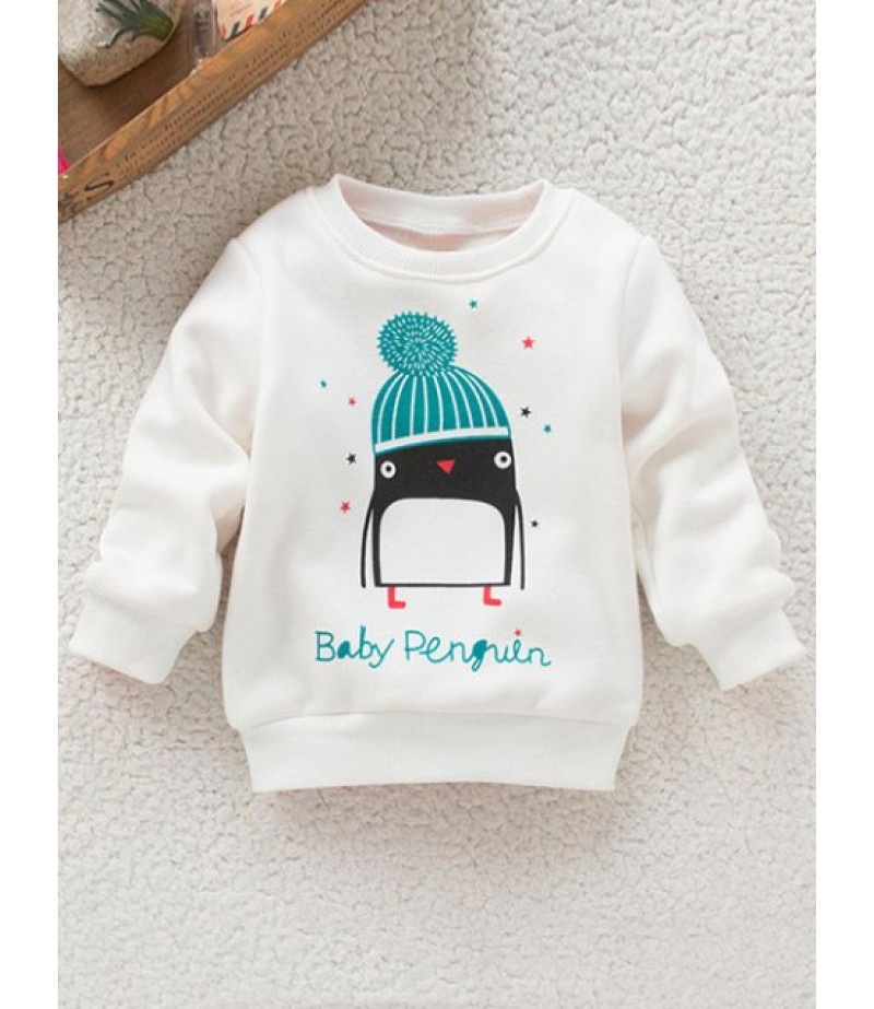 Kids Crew Neck Cartoon Penguin Print Sweatshirt