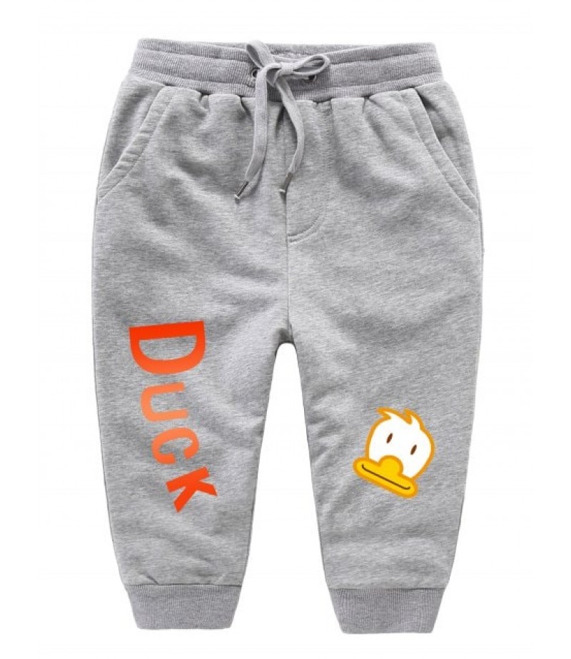 Casual Drawstring Cartoon Duck Print Kids Sweatpants