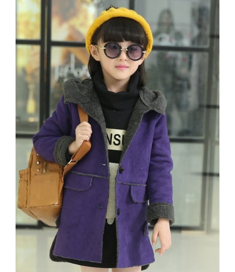 Kids Hooded Long Suede Jacket