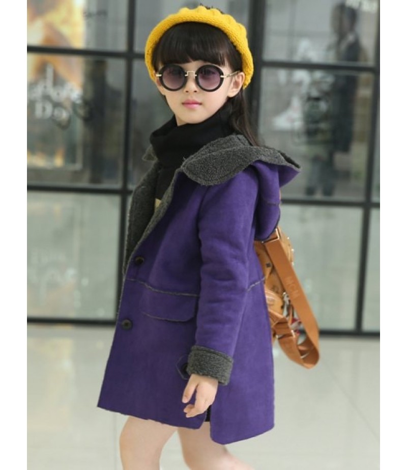 Kids Hooded Long Suede Jacket