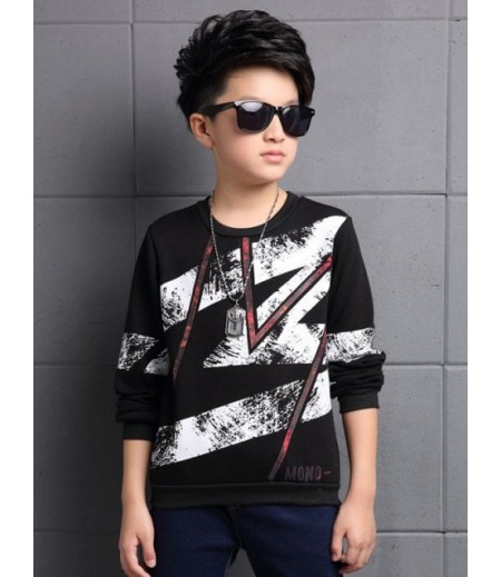 Round Collar Long Sleeve Printed T-Shirt