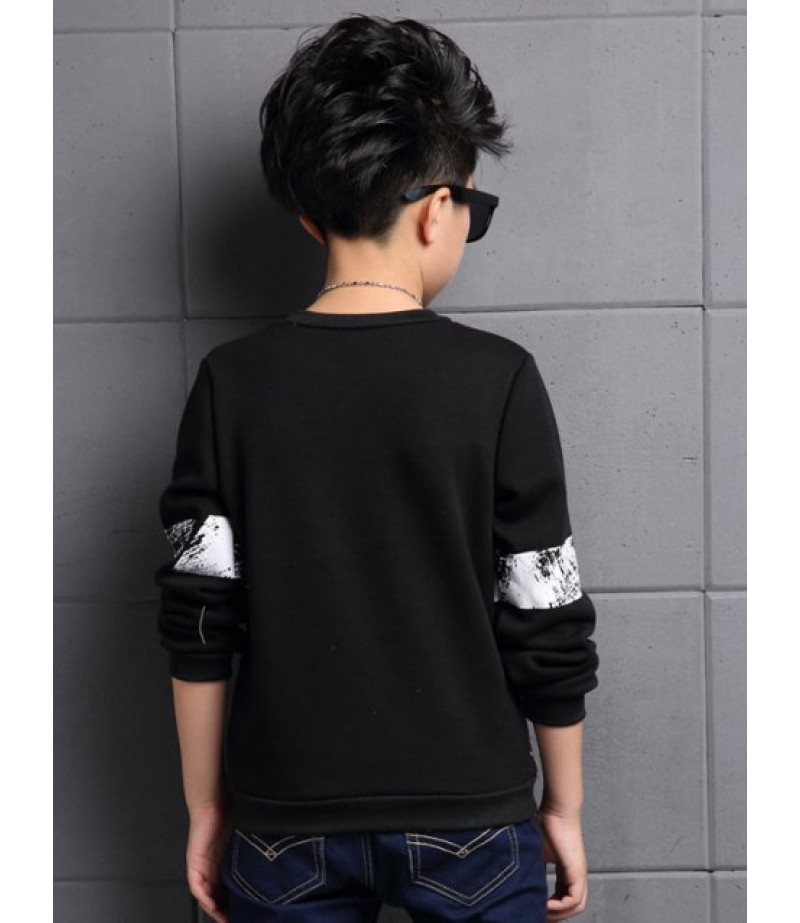 Round Collar Long Sleeve Printed T-Shirt