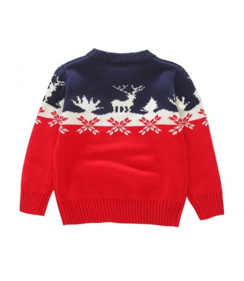 Boys Elk Snowflake Jacquard Christmas Knit Sweater