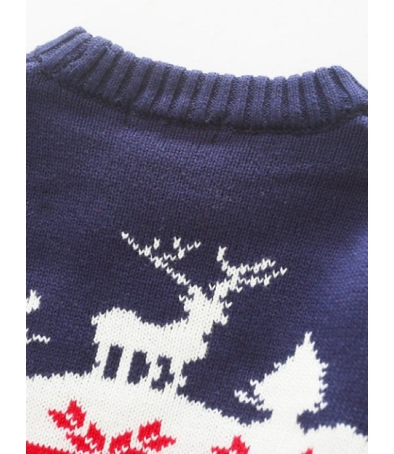 Boys Elk Snowflake Jacquard Christmas Knit Sweater