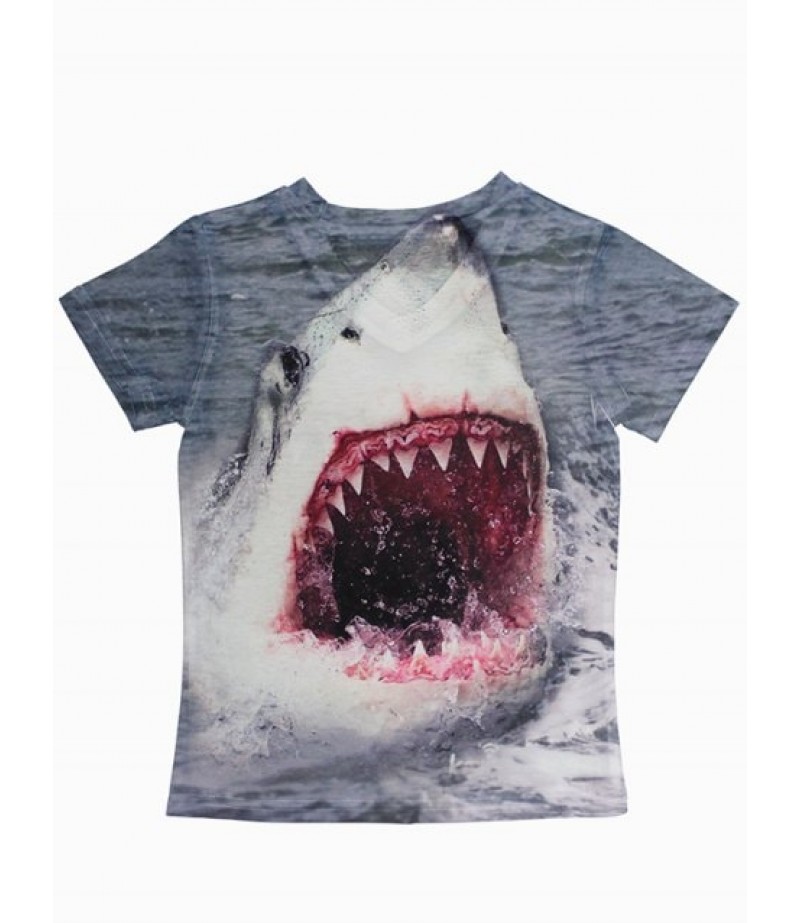 Shark Print Short Sleeve V Neck T-Shirt