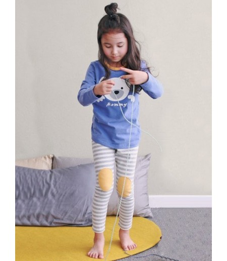 Kids Cartoon Bear Print Long Sleeve Striped Pajamas