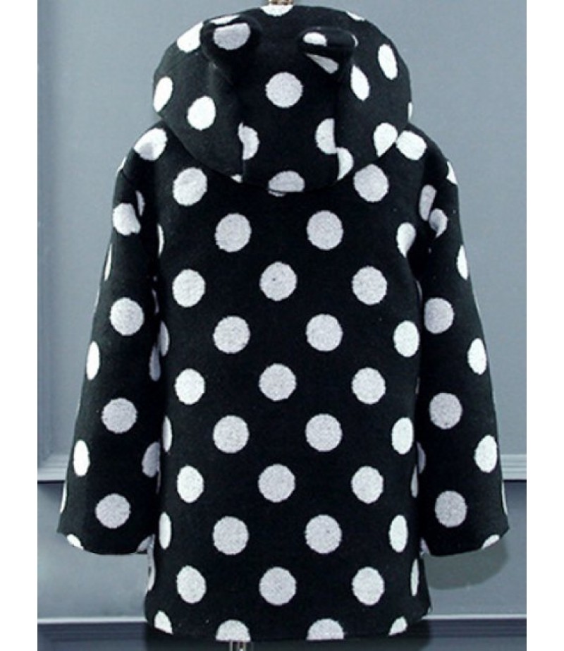 Kids Hooded Double Breasted Polka Dot Wool Coat