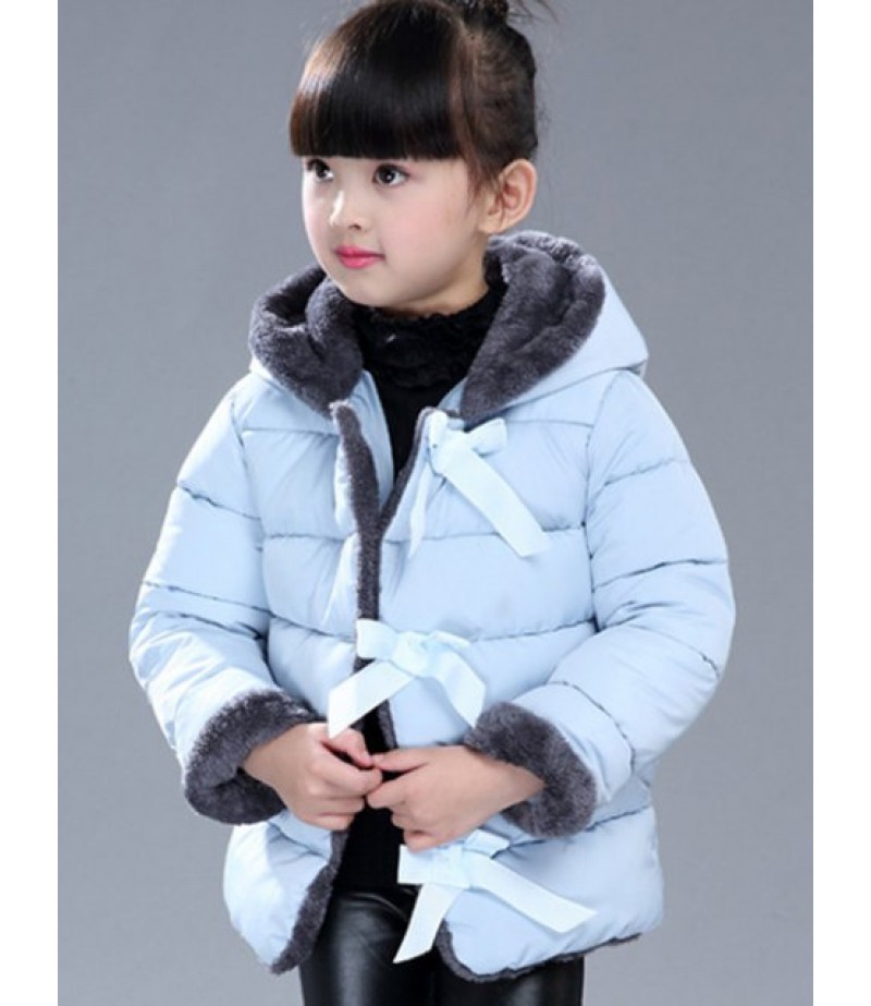 Hood with Hairball Bow-Front Puffer Coat