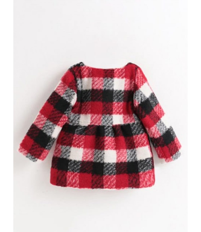 Buttoned Plaid Flower Woolen Coat