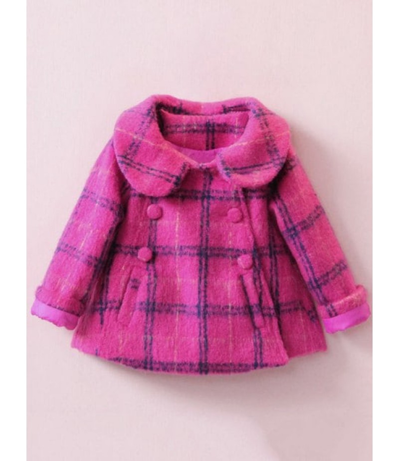 Button Peter Pan Collar Plaid Woolen Coat