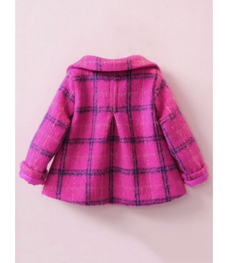 Button Peter Pan Collar Plaid Woolen Coat