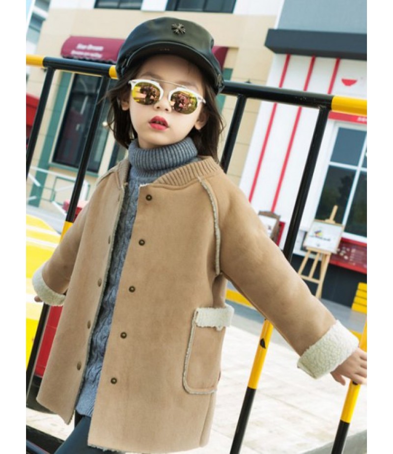 Shearling TrimStand Collar Faux Suede Coat