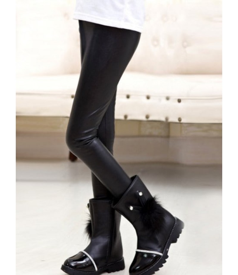 Cotton Liner Faux Leather Leggings Pants