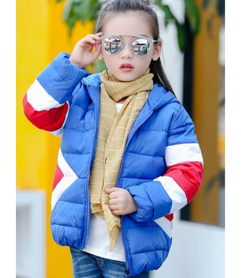 Kids Hooded Color Block Puffer Coat