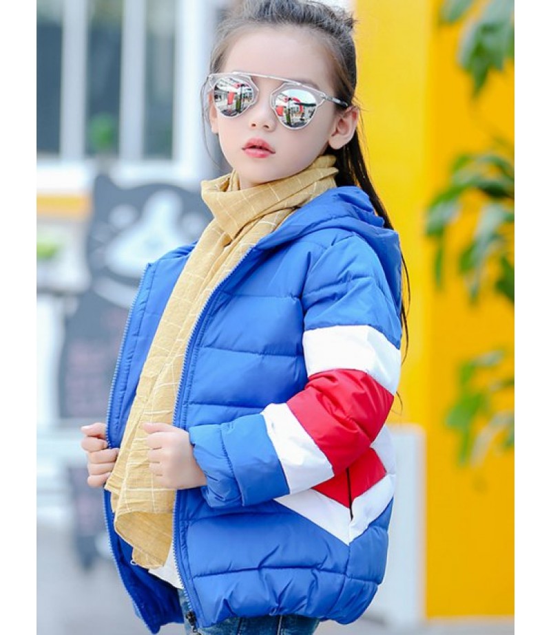 Kids Hooded Color Block Puffer Coat