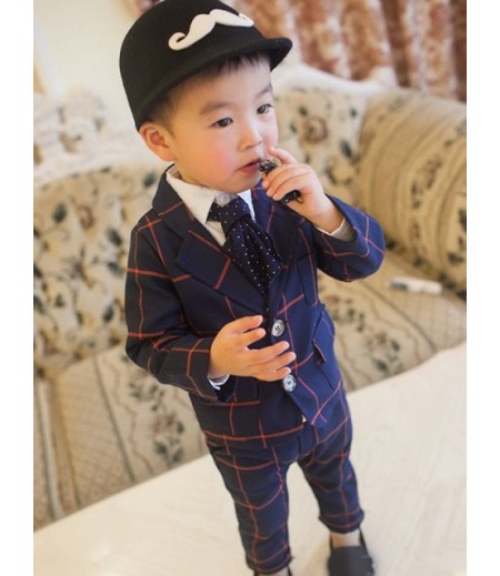 Two Button Lapel Plaid Blazer Suits